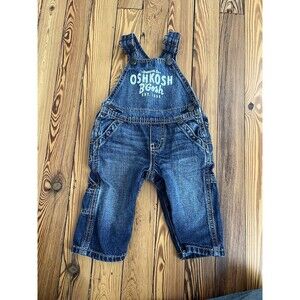 Osh Kosh B'Gosh Baby Infant 6M Blue Big Spell Out Logo Denim Jean Overalls